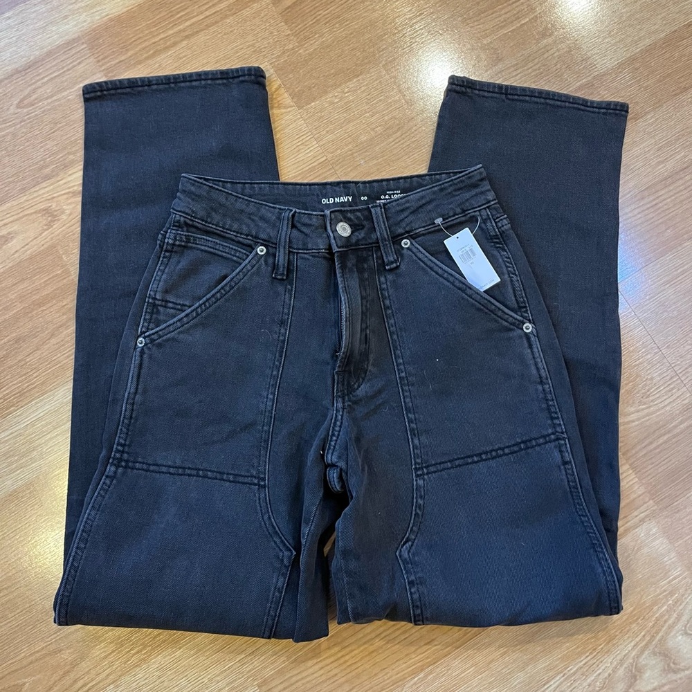 Old Navy Denim OG Loose High-Rise Utility Jeans Black Size 00